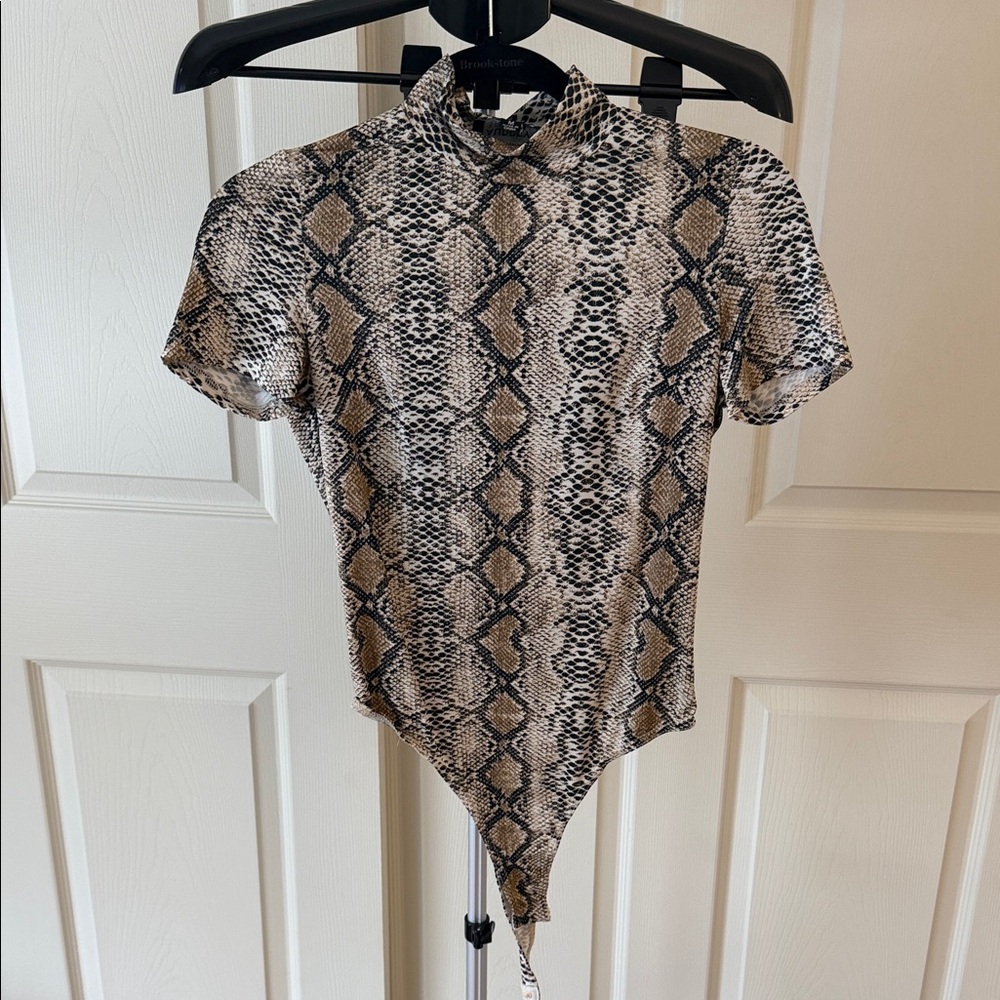 Audrey 3+1 Snake Print Bodysuit in Black and Tan